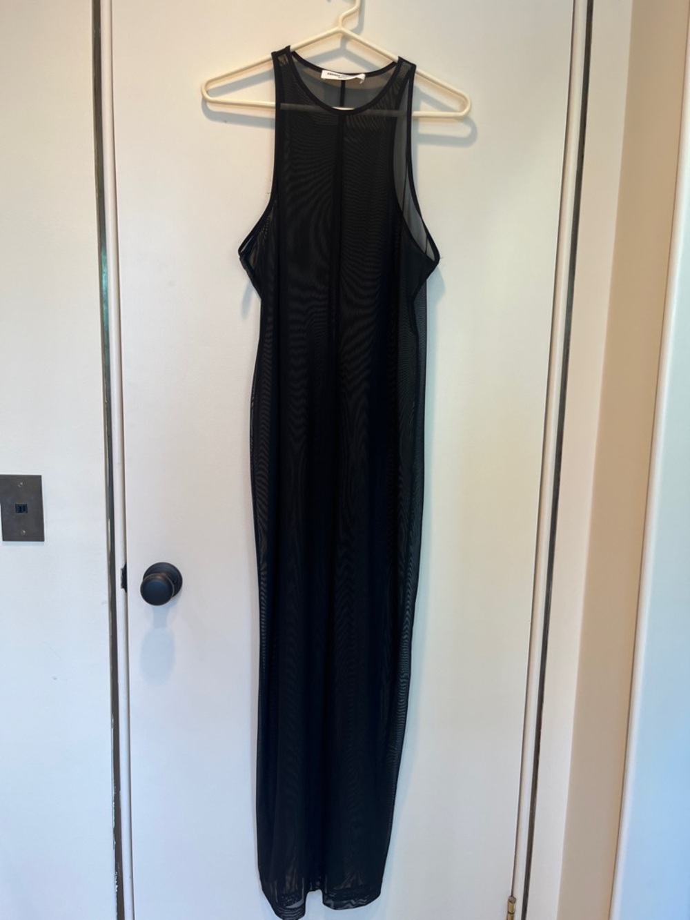Black Sheer Maxi Dress - Sleeveless Mesh Column Dress
